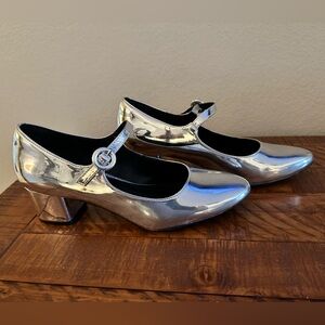 Metallic Silver mirrored Mary Jane Block Heel Pumps - DREAM PAIRS Size 8.5